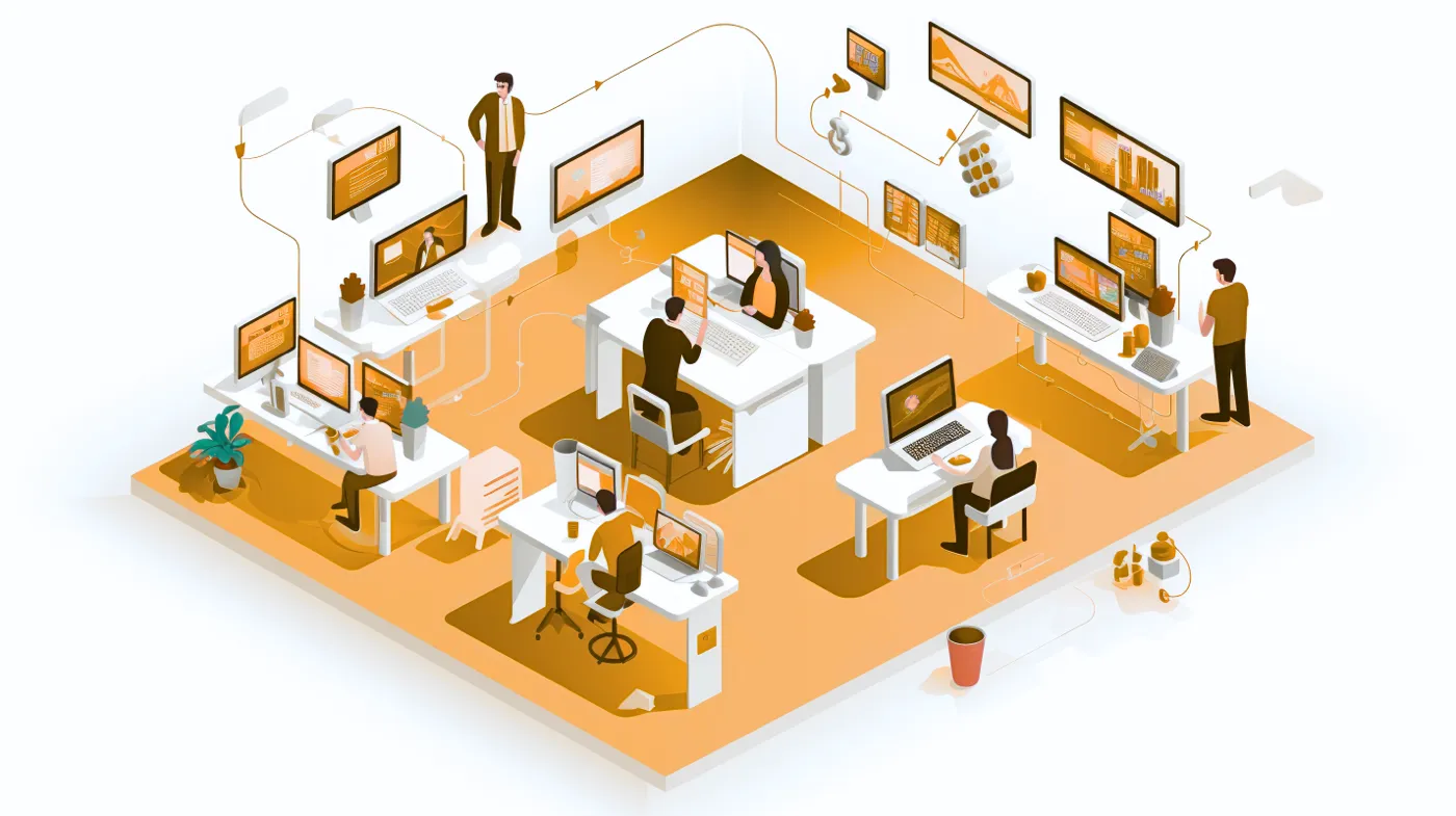 Illustration of an operations office with professionals at work
